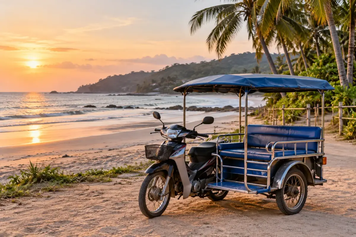 Local tuk-tuk waiting near a west-coast beach on Koh Lanta