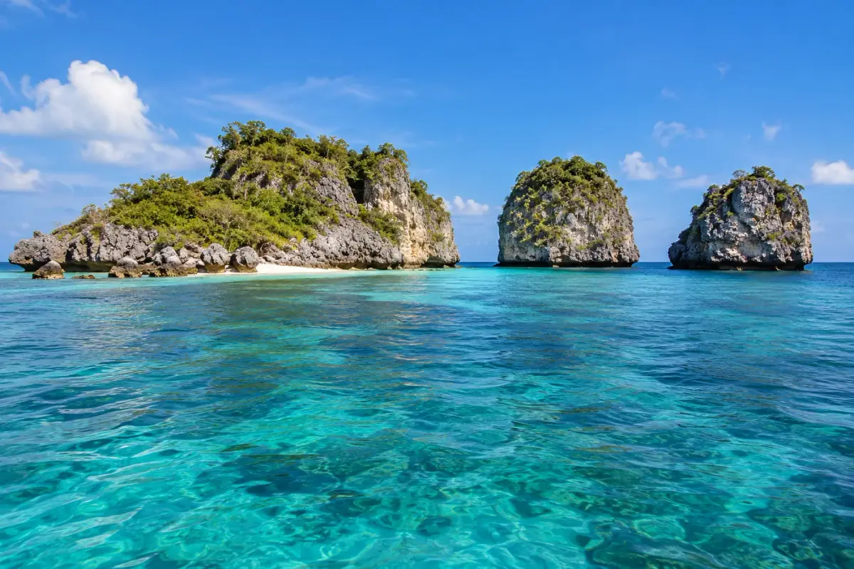 Limestone islets rising above the turquoise water around Koh Haa
